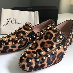 J. Crew Janie Studded Calf Hair Loafers, 6.5